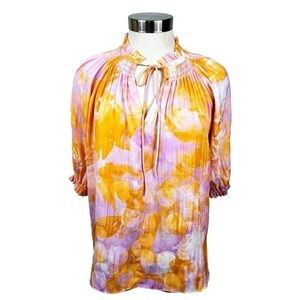 Current Air Angelica Painterly Orange‎ & Pink Floral Print Top Size X-Small